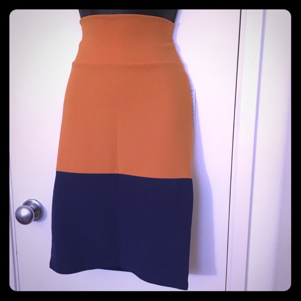 LuLaRoe Cassie Mustard and Navy Color Block S